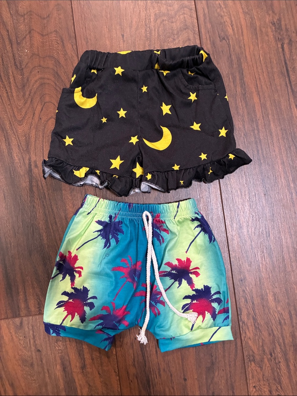 Star Moon Ruffle Shorts & Tropical Palm Drawstring Shorts - Kids
